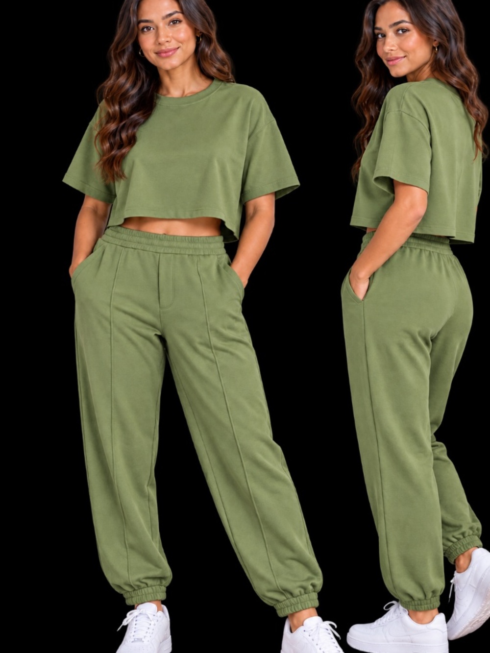 Zella Tapered Pintuck Sweatpants or trouser joggers in olive green